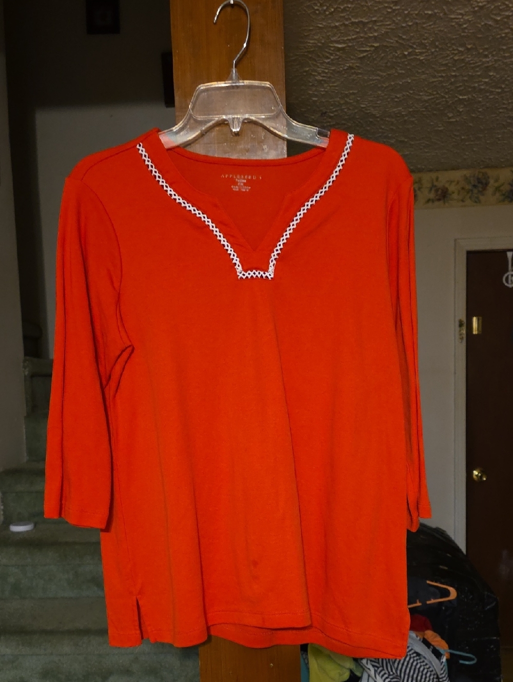 Appleseed's Bright Orange Long Sleeve Top with White Trim
